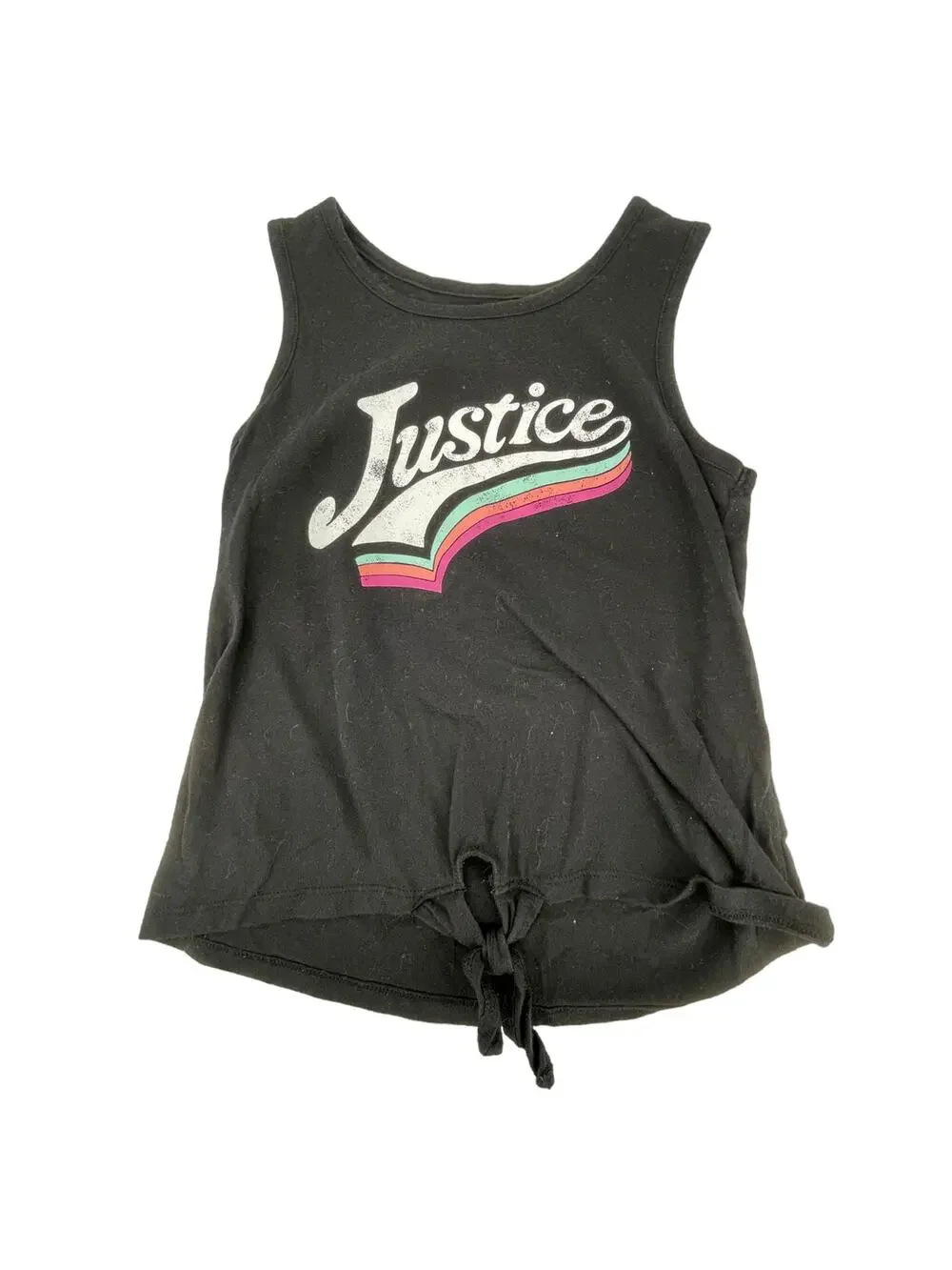 Justice Girls Black Graphic Sleeveless Tie Waist Tank Top Youth Size 7